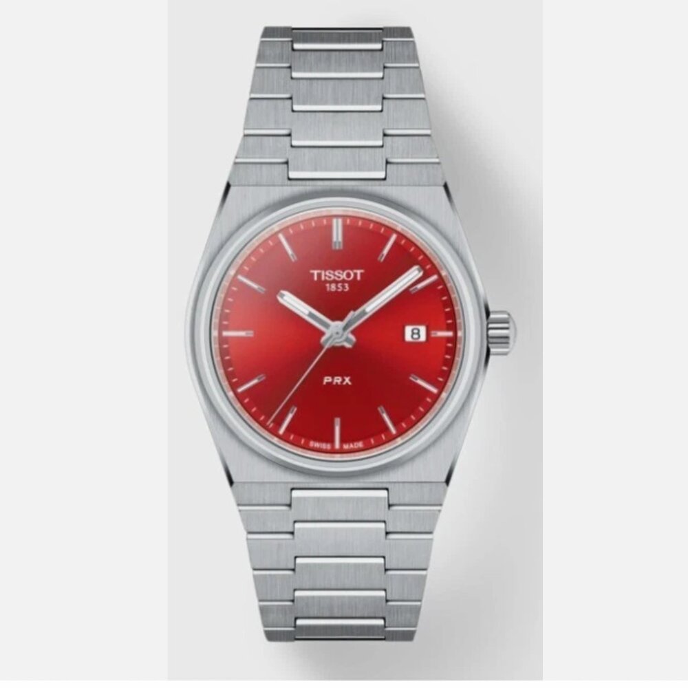Tissot PRX 35mm Quartz Red Dial Grey Stainless Steel Men's Watch